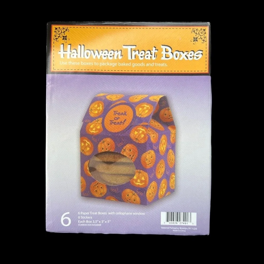 Seasonal Packaging Halloween Cookie‎ Treat Boxes 6 Pk Pumpkin Window New